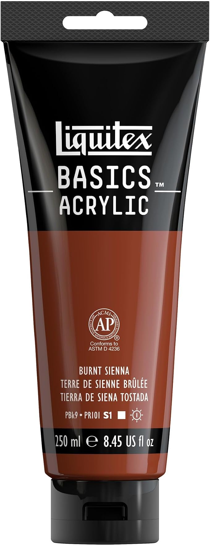 Liquitex BASICS Acrylic Paint, 8.5-oz Tube, Burnt Sienna | Medium Viscosity, Satin Finish, Lightfast, Fine Art Pigments, Range of Opacities, Easy Blending