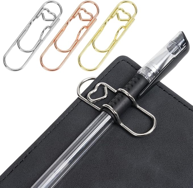 15 PCS Pen Holder for Notebook, Metal Pen Clips, Paper Clip Pen Holders for Journal, Planner, Pen Holder Clip Pencil Holder, Office School Supplies, Gold/Silver/Rose Gold