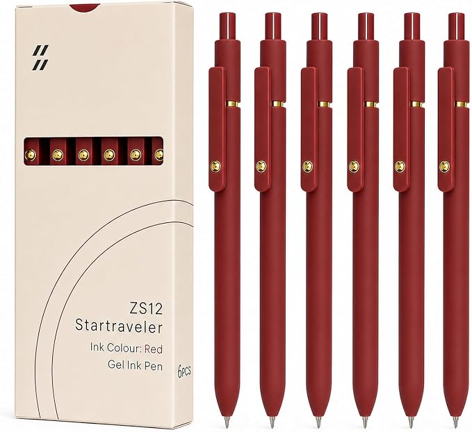 FIOVER Red Gel Pens, 6 Pack 0.7mm Red Colored Pens for Journaling and Notes