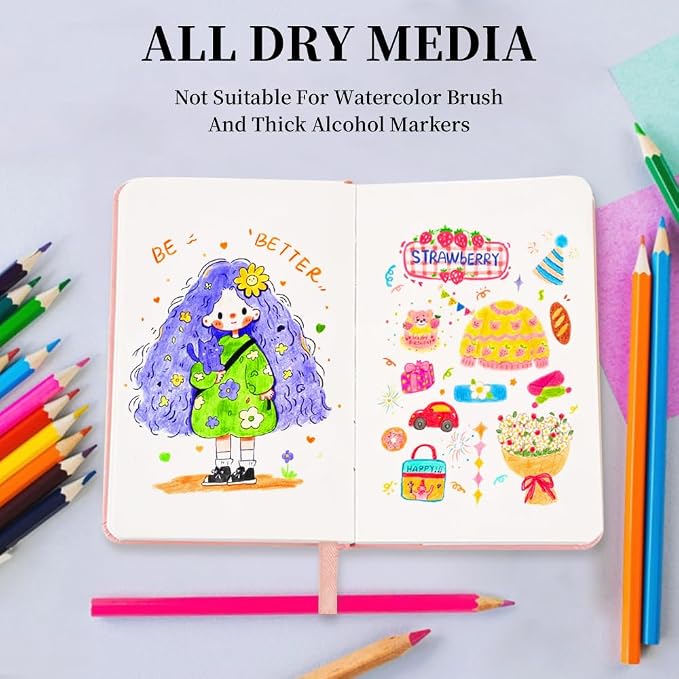 5.7x4.1in Hardcover Blank Sketchbook for Drawing 180gsm 96Pages,Pink