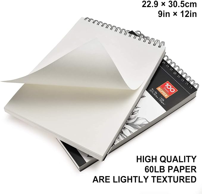 AGPtEK Sketch Book 9 X 12, Art Drawing Pad, 100 Sheets, 2 Pack | 60lb/100g, Sketchbook, Sketch Pads for Drawing