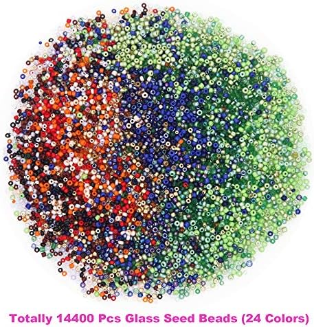 EuTengHao 14400pcs Glass Seed Beads Small Craft Beads for DIY Bracelet Necklaces Crafting Jewelry Making Supplies with Two 0.5mm Clear Bracelet String (600Pcs Per Color, 24 Colors)