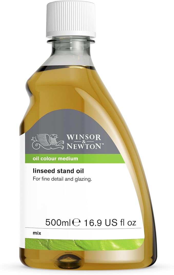 Winsor & Newton Linseed Stand Oil, 500ml (16.9-oz) Bottle | Pale Viscous Oil, Slows Drying, Smooth Enamel Finish, No Brush Marks, Excellent Leveling, Can Be Used for Glazing