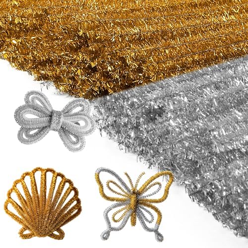 Caydo 200 Pieces Glitter Golden & Silver Pipe Cleaners