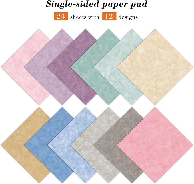 24 Sheets Scrapbook Paper Pad Cardstock, 6 x 6 Inch Colorful Decorative Decoupage for Card Making Folded Material Gift Wrapping Junk Journals Supplies DIY Crafts Photo Album