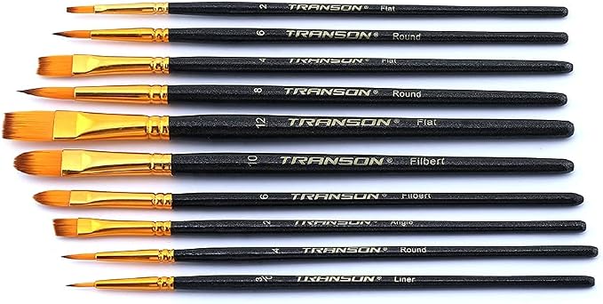 Transon 20pcs Art Painting Brush Set for Acrylic Watercolor Gouache Hobby Craft Face Painting Black