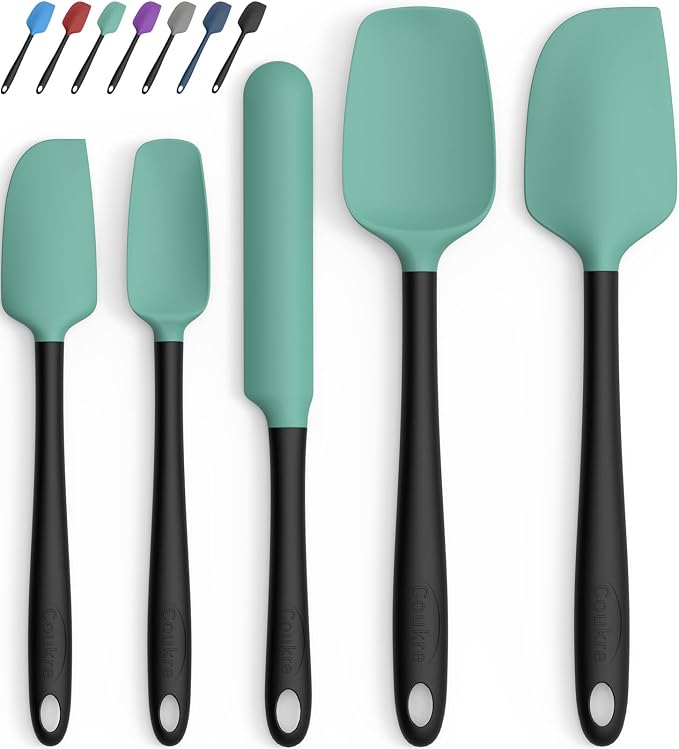 Coukre Silicone Spatula Set of 5,High Temperature Resistant, Food Grade Silicone, Dishwasher Safe, for Baking, Cooking (Aqua Green)