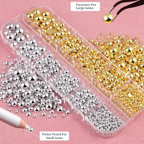 Flatback Nail Pearls Half Round Silver and Gold Nail Charms for Nails