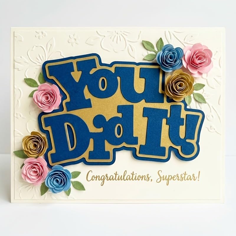 Lapoo Words Cutting Die for Scrapbooking - Durable, Cut Stencils for DIY Scrapbook Photo Album Decorative Paper Card, Card Making Supplies Party Wedding Decorations (You Did It 3.1 x 2.1 in)