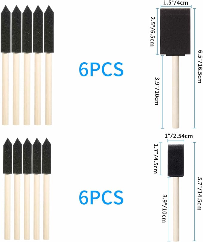12 Pcs Foam Paint Brushes Set, 1" & 1.5", for Painting, Staining, Varnish