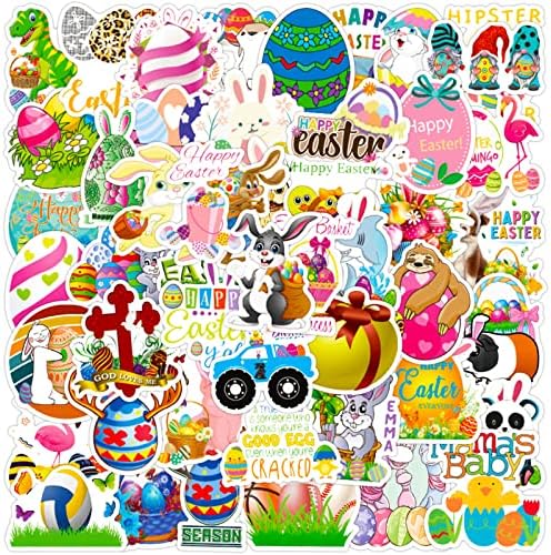 200Pcs Easter Stickers for Water Bottles, Easter Egg Bunny Stickers for Kids Teens Girls Adults, Vinyl Waterproof Sticker for Laptop, Phone