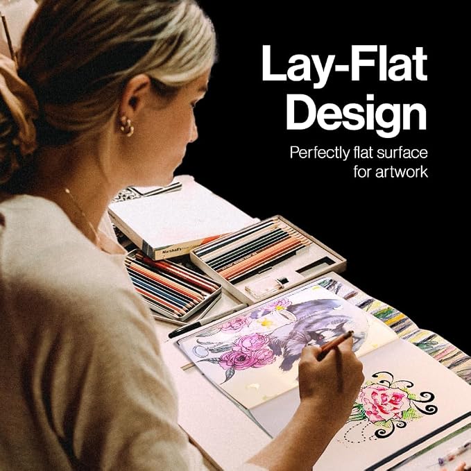 Square-Shaped Sketchbook, 10 x 10 inches, Lays Flat Flexible Sketch Book for Artists, Ideal for Ink, Watercolor, Pen, Pencils, 160 Tear Resistant Pages, Size: Square Large, Leda Art Supply
