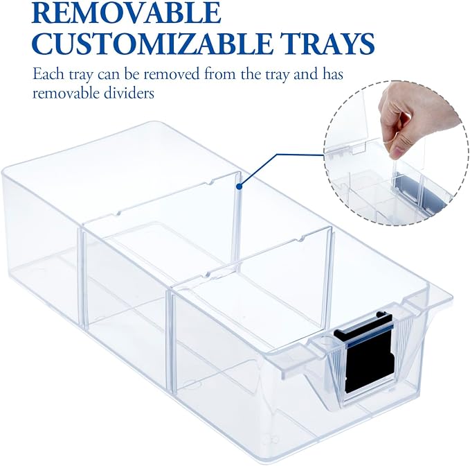 MyGift 11 Inch Clear Plastic Storage Box Container, Arts and Crafts Sewing Supplies Organizer Case with Black Accents, 24 Customizable Compartments, and 6 Drawers with Removable Dividers