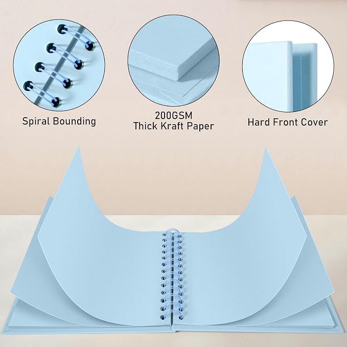 GOTIDEAL 7 x 7 Inch Scrapbook Album with Metallic Markers, Blue, 40 Pages | Kraft Paper Photo Albums for Wedding & Anniversary, Family DIY Scrap Books with Scrapbooking Stickers Corners