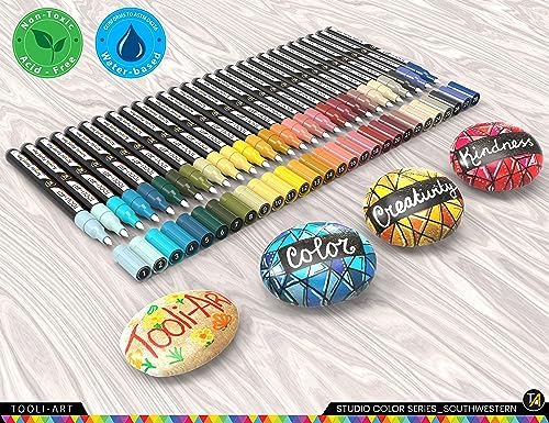 28 Southwestern Colors Acrylic Paint Pens Studio Color Series Markers Set 0.7mm Extra Fine Tip, Rock Painting, Glass, Mugs, Wood, Metal, Canvas, DIY, Detailing. Non Toxic, Waterbased, Quick Drying