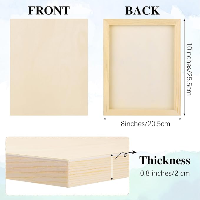 Aodaer 8 Pack Wood Panels 8 x 10 Inch Wooden Panels Canvas Unfinished Craft Wood Boards Panels for Art Crafts Acrylic and Oil Painting Pouring DIY Projects