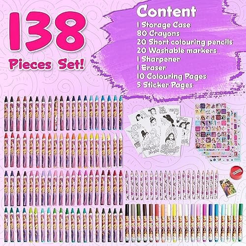 Disney Stitch Colored Pencils Art Supplies Kids Drawing Kit School Supplies Crayons Markers Coloring Sheets Art Kit Gifts for Kids Girls (Multi Princess Set)