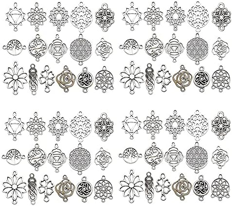 WOCRAFT 120pcs Antique Silver Flower Connector Charms for Jewelry Making Alloy Link Charms for DIY Crafts (SN044)