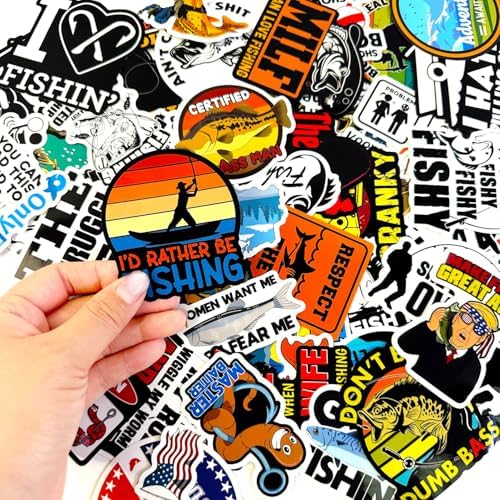 74pcs Funny Fishing Stickers for Tackle Box, Bucket, Father's Day Gift Waterproof Laptop Car Vinyl Skateboard Water Bottle Hard hat Tool Travel Case Guitar