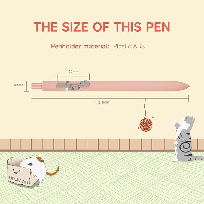 UIXJODO Cat Pens, 4 Pcs 0.5mm Cute Kawaii Black Ink Pens Fine Point Smooth Writing Pen, High-End Series Cat's Tail Retractable Pen for Journaling Note Taking (4 Pcs Cat)