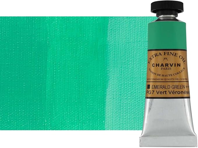Charvin Extra Fine Oil Paint, Emerald Green 20 ml - Triple-Milled, Rich Texture, Poppy Oil-Based, Light-Fast, Handmade, Archival Quality