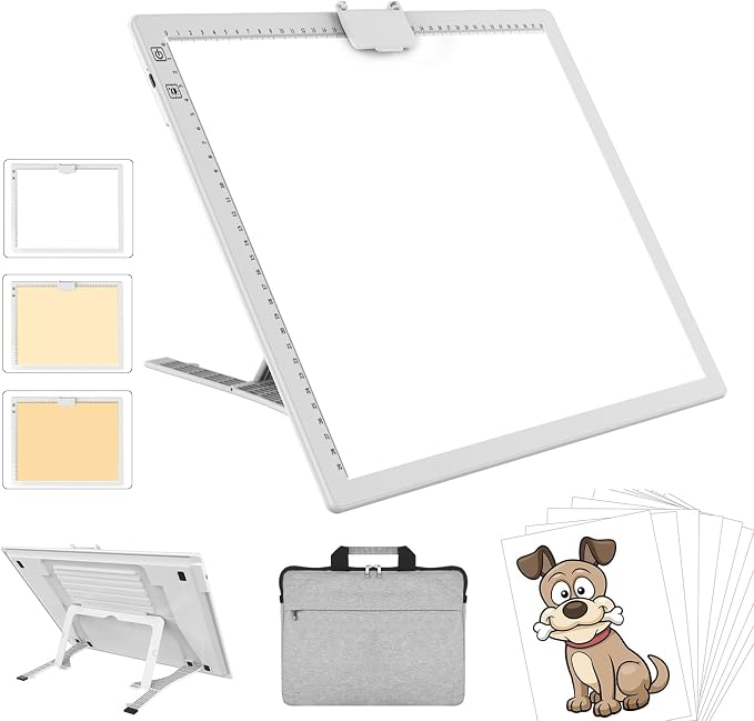 YINGWOND Wireless Rechargeable A3 Light Pad with Carry Bag,Diamond Art Light Board 2500mAh Battery,3 Color Temperatures and Stepless Dimming,Light Box for Tracing,Diamond Painting,Weeding Vinyl
