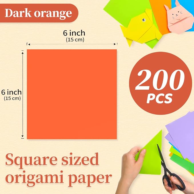 IOOLEEM Origami Paper, 200 Sheets, Dark Orange Origami Paper, 6 Inch Square, Double Sided Colored Paper for Crafts DIY Party & Decoration