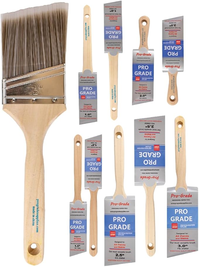 Pro Grade Angle Paint Brushes, Paint Brush Set for Trim & Walls, 10 Pc | Sash & cut-in detail | Furniture, cabinets, doors & fences | Interior & exterior | Latex, oil & stain | Medium stiff bristles