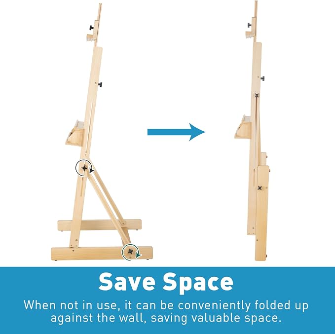 Beechwood H-Frame Artist Studio Easel with Storage Drawer, Natural