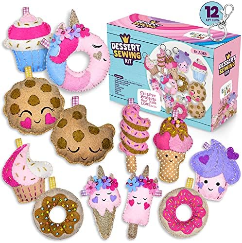 Dessert Sewing Kit for Kids Ages 8-12 - 12 Pre-Cut Felt Plush Treats