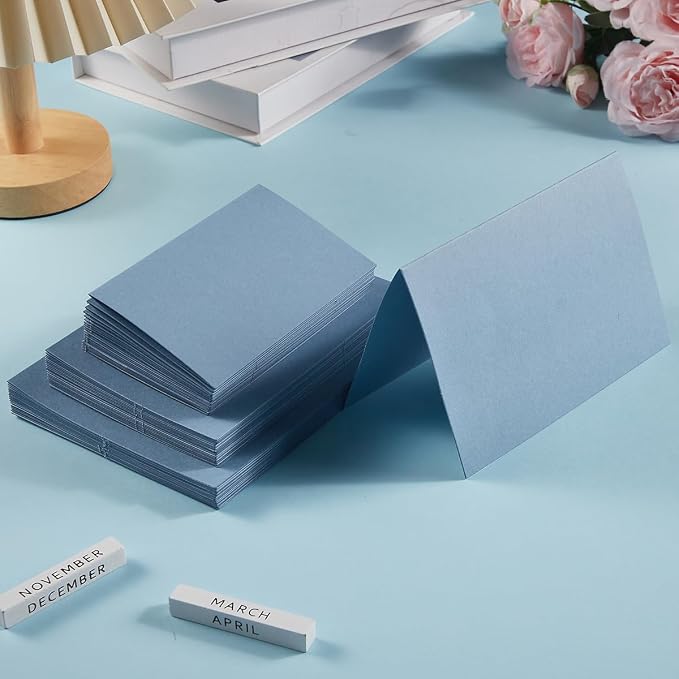 50 Pack Blank Folded Cardstock Cards, Dusty Blue, 5x7