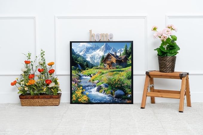 5D DIY Wildflower Wooden House Diamond Art Kits for Adults13.8x13.8 inch