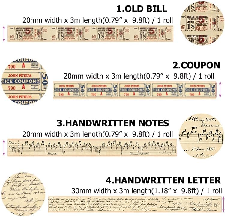 10 Rolls (Totally 98ft/30m) Vintage Washi Tape Set, Masking Tape Nostalgic Style Decor Sticker for DIY Craft Scrapbooking Bullet Journal Planner Gift Wrapping