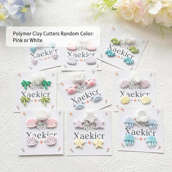 Ocean Life Polymer Clay Cutters Set - 12pcs Sea Creatures Shapes Including Starfish, Jellyfish, Seashell, Turtle, Crab & Palm Tree for DIY Earring Jewelry, Scrapbooking & Miniature Decor