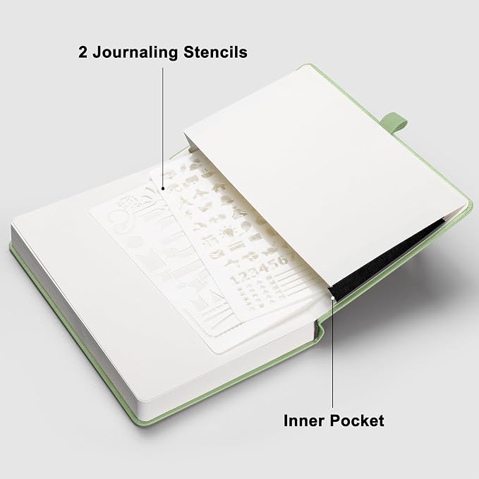 RETTACY Dotted Journal Notebook, 192 Pages, A5 Medium Size (5.7'' x 8.3'') | Leather Hardcover, 100 GSM Thick Paper, for Journaling, Planning, Tracking (Light Green)