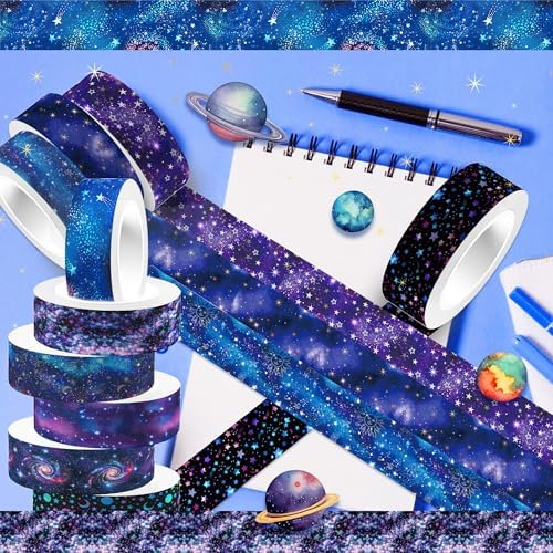 12 Pcs Starry Sky Washi Tape Set Starry Sky Galaxy Washi Tapes Space Themed Patterned Masking Tape Sets Starry Sky Decorative Paper Sticker for Scrapbook DIY Craft Gift Wrapping Handbook Sticker