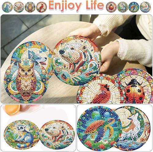 ijbnhd 8 PCS Animals Diamond Art Coasters Kit