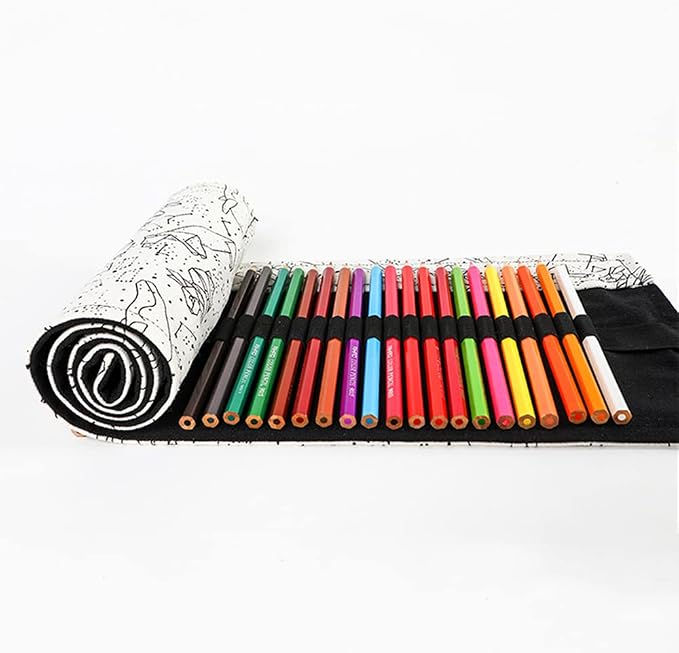 DIYOMR 24/36/72 Slots Pencil Wrap Pencil Rolls, Artist Colored Pencils Roll Up Bag Short Brushes Pouch Case Pencils Organizer for Drawing Coloring and Sketching,No Pencils (White Starry Sky, 24slots)