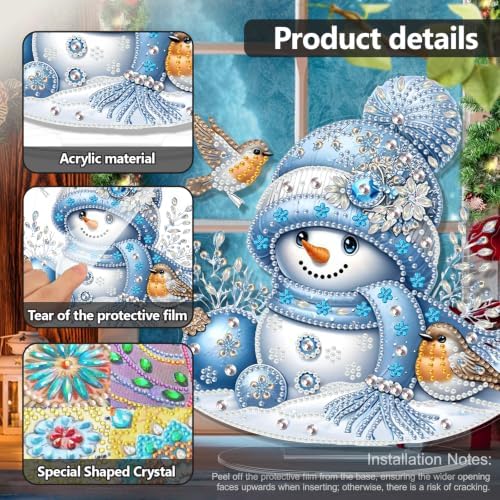 Christmas Diamond Art Kits for Adults,Snowman with Robins Diamond Painting