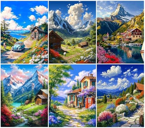DOTSOPS 6 Pack Landscape Diamond Painting Kits for Adults Round Full Drill