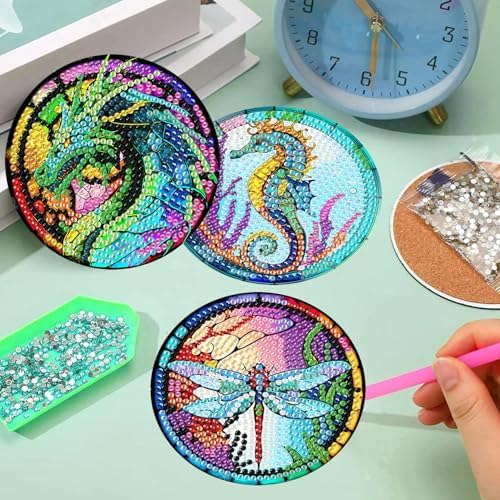 8 Pcs Diamond Art Coaster Kit for Adult with Holder, Diamond Coasters 4x4in