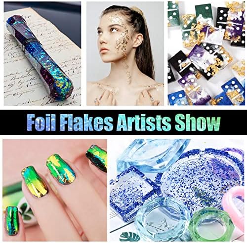 Gold Flakes for Resin - 30 Metallic Colors, Craft Foil with Tweezers for Resin Art, Nail Art, Jewelry & Candle Making