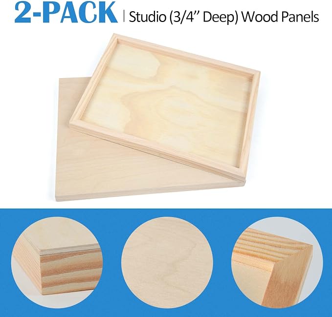 Falling in Art 2 Pack 20x20 Unfinished Birch Wood Panels Kit for Painting | Studio 3/4’’ Deep Wood Canvas, Cradle Boards for Acrylic Pouring, Art, Crafts, Epoxy Resin, Laser Engraving Cutting