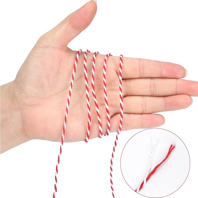jijAcraft Red and White Twine, 2MM Cotton Bakers String, 328Ft Holiday Crafts String, Gift Wrapping Twine for Christmas, Mothers Day, Birthday, Wedding