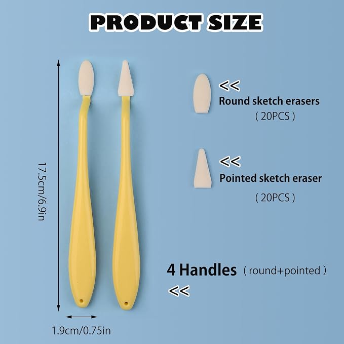 4pcs Paper Art Blending Blenders Stumps, Sketch Trimmer Erase Sponge Wiper, 2 Head Types, 40 Replacement Sponge Wipes, Sketch Drawing Tools Ideal for Highlighting, Shadowing, and Correcting Drawing