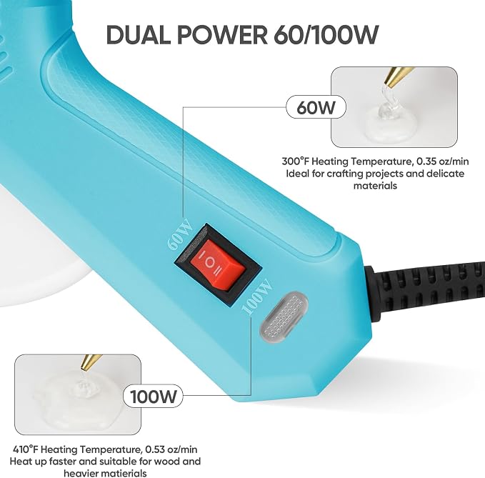 RoMech 60/100W Dual Temp Hot Glue Gun and Sticks Set, Full Size with Case