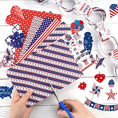 Morcheiong 90 Sheets 4th of July Pattern Paper Set 10 Designs Decorative Paper Double-Sided Craft Origami Paper for Independence Day Scrapbooking Card Making Crafting , A5 Size
