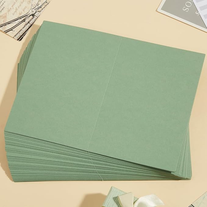50 Pack Blank Folded Cardstock Cards, Sage-Green, 3x5