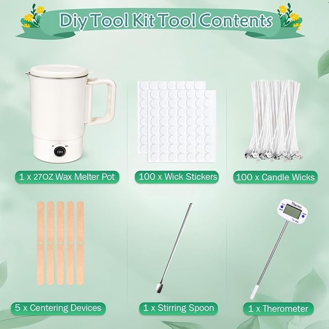 AOTOIE Wax Melter Kit for Candle Making, Large Candle Melting Pot, DIY Candle Making Supplies for Woman, Included Candle Wicks, Wick Stickers, Centering Device, Stirring Spoon, Mothers Day Gifts