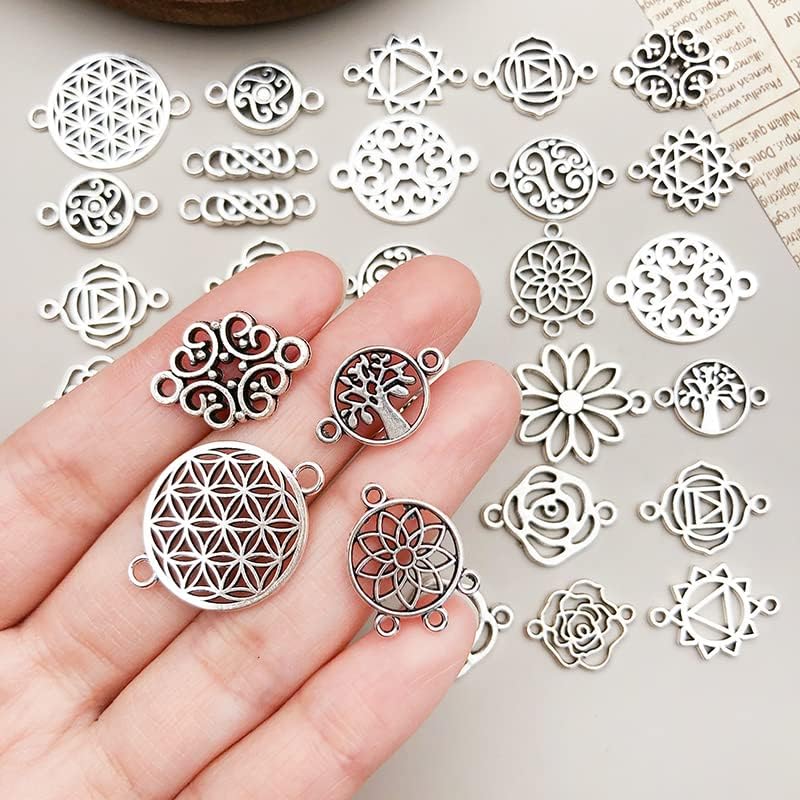 WOCRAFT 120pcs Antique Silver Flower Connector Charms for Jewelry Making Alloy Link Charms for DIY Crafts (SN044)